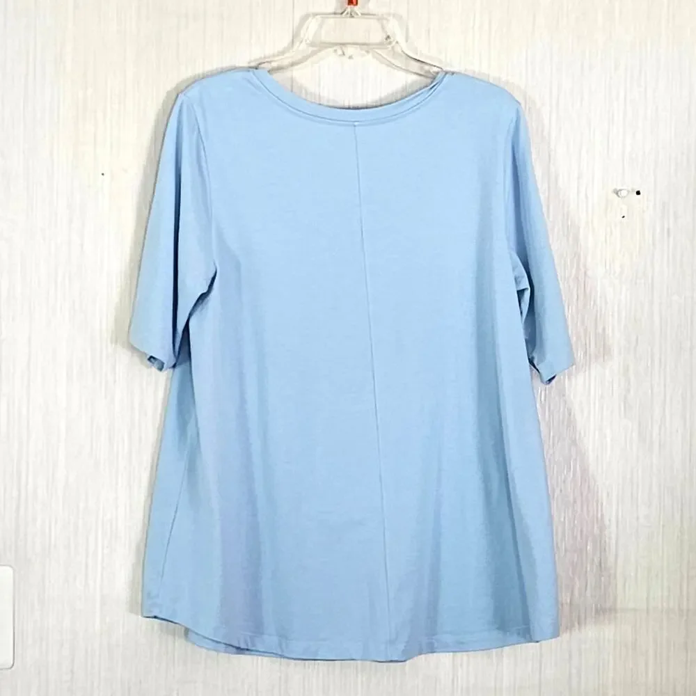 Denim & Co. Essentials Elbow Sleeve Top w/ Seaming Detail Sz M Baby Blue - Picture 3 of 8